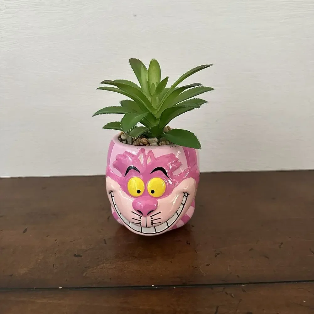 Disney Alice In Wonderland Cheshire Cat Mini Planter Faux Succulent Whimsical